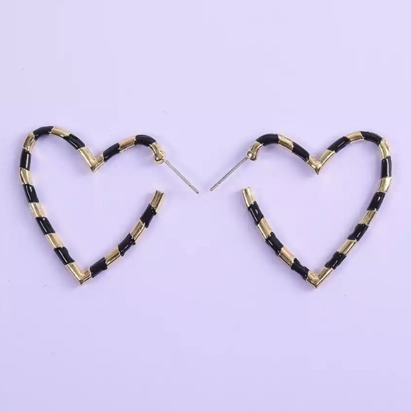 Janna Black and Gold Heart Hoops! - Picture 7 of 7